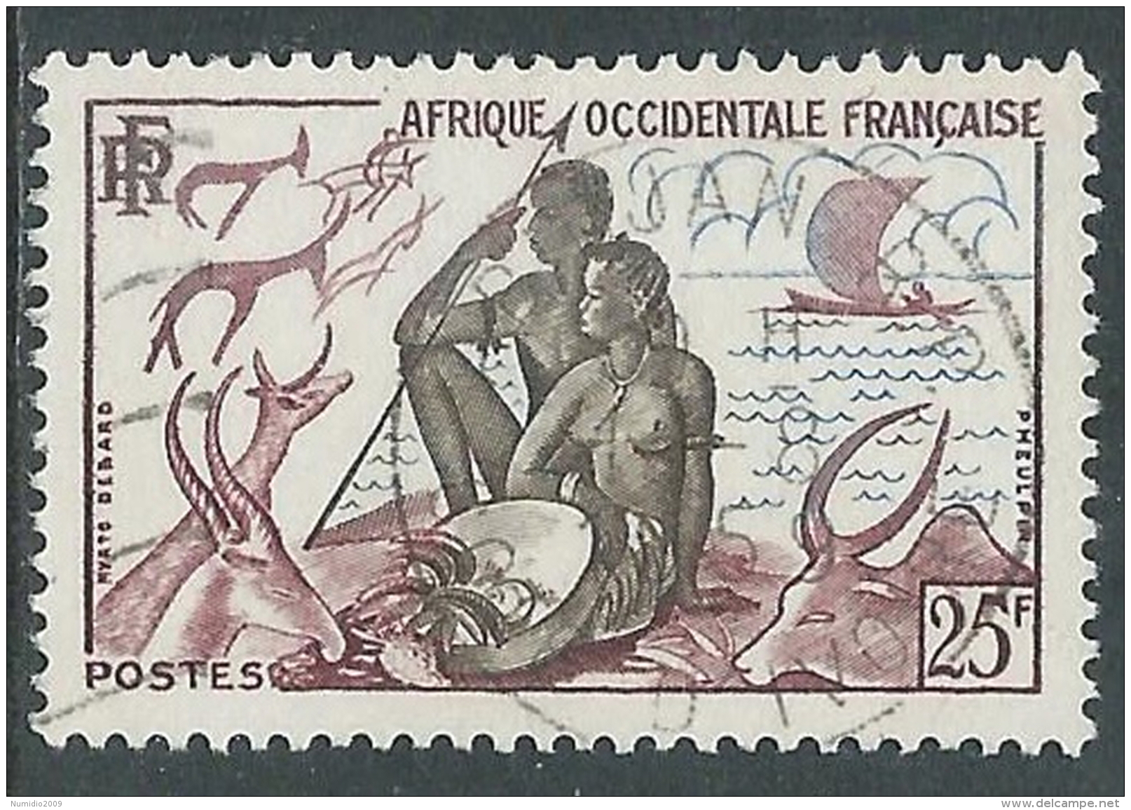 1954 AFRICA OCCIDENTALE FRANCESE USATO ALIMENTAZIONE 25 F - R39-7 - Used Stamps
