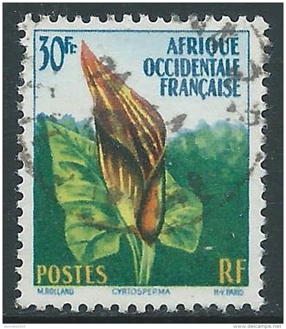 1958-59 AFRICA OCCIDENTALE FRANCESE USATO FIORI 30 F - R39-8 - Used Stamps