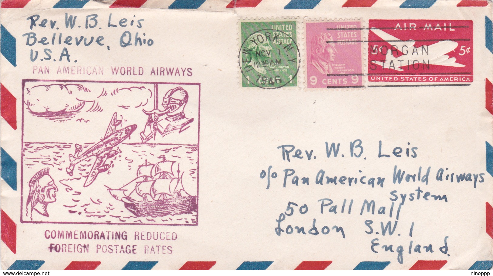 United States 1946 Pan American World Airways, Commemorating Reduced Foreign Postage Rates, Souvenir Cover - Lettres & Documents