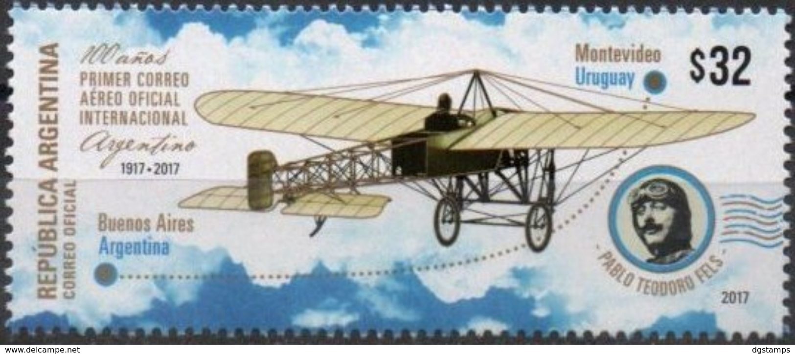 Argentina 2017 ** Primer Correo Aéreo Oficial Internacional. T Fels. Avion. See Desc. - Unused Stamps