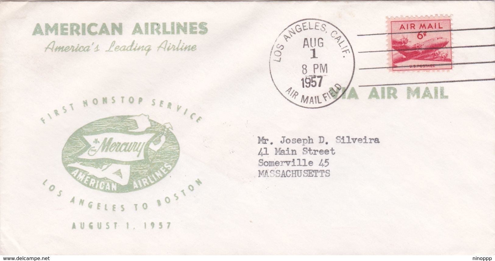 United States 1957 First Non Stop Service Los Angeles To Boston, Souvenir Cover - Covers & Documents