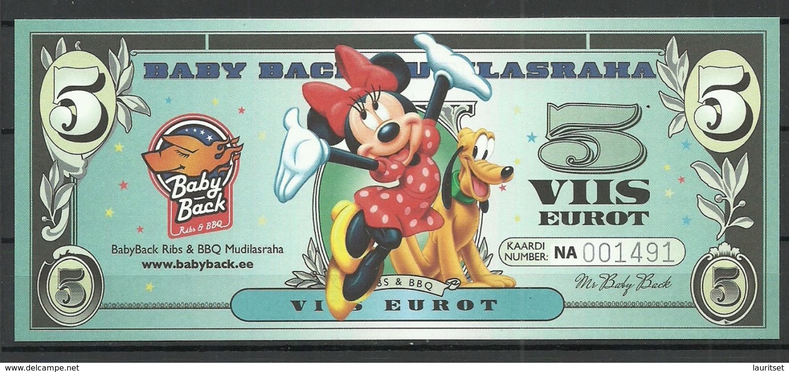 ESTONIA 5 EUR Note BBQ Restaurant Advertising Geld Money Walt Disney 2017 UNC - Estonia