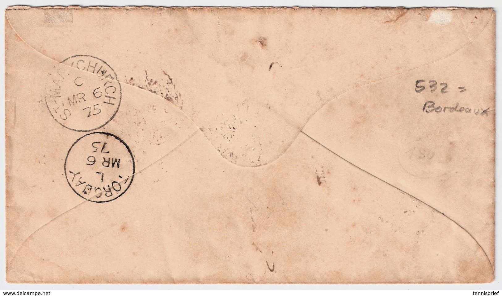 Brasilien , 1875, " FR. 2 F. 96c "  - Bresil Pour Angleterre ,par Bordeaux -Petit Chiffre De Bordeaux ! #8858 - 1849-1876: Klassik