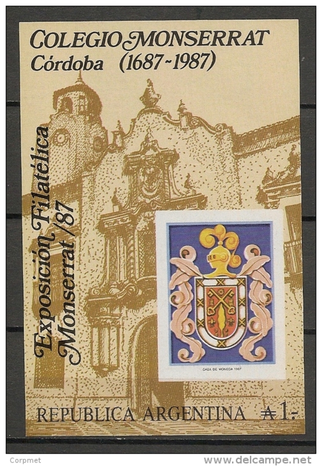 ARGENTINA - 1987 - Bloc Yvert # 37- COLEGIO MONSERRAT Cordoba - Philatelic Exposition - Topical Coat Of Arms  -MINT NH - Blokken & Velletjes