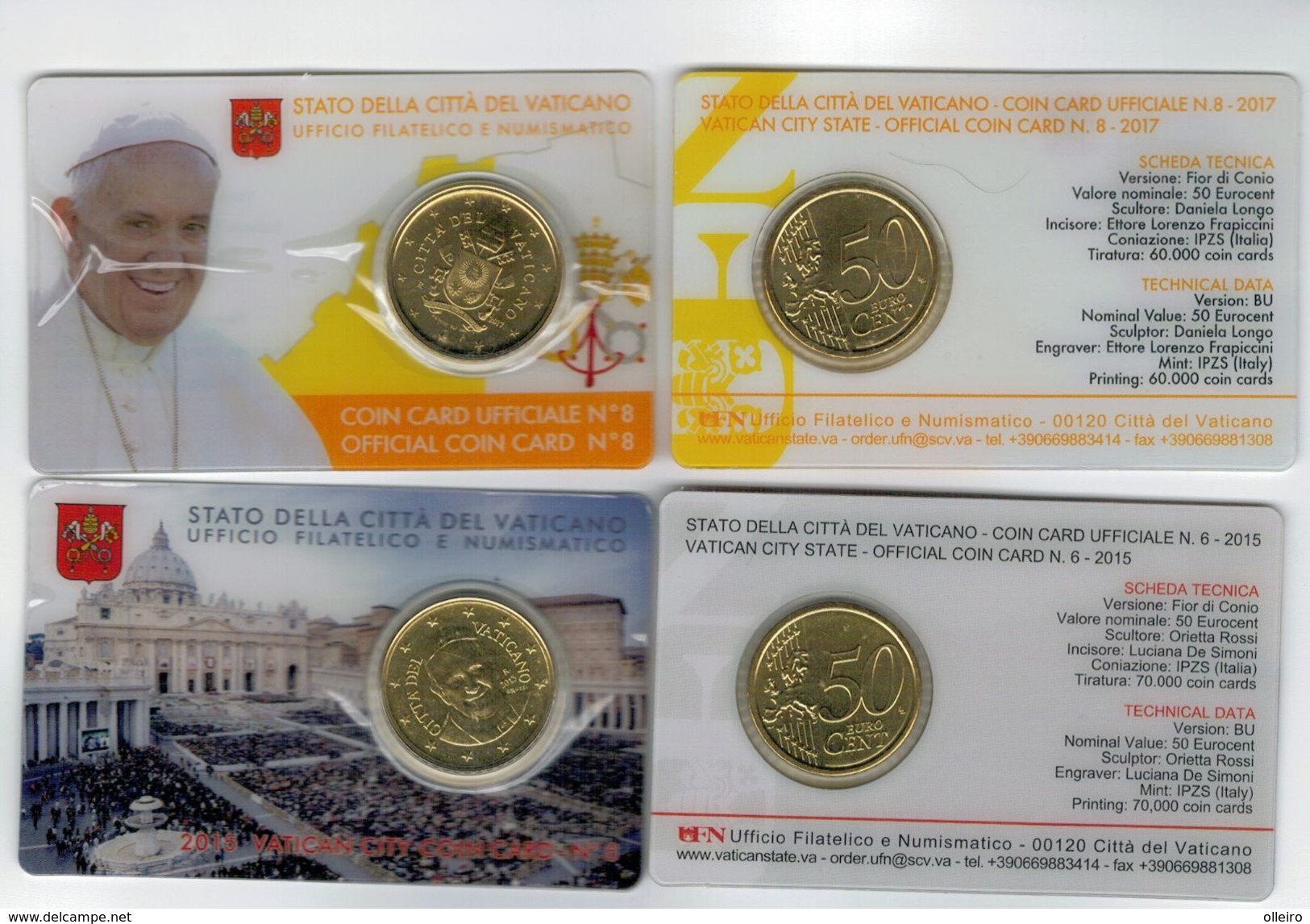 Vaticano Vatikan Vatican 2015 -2017 COINCARD N.6 -N.8 FDC - PAPA FRANCESCO In Folder Originale - Vaticano