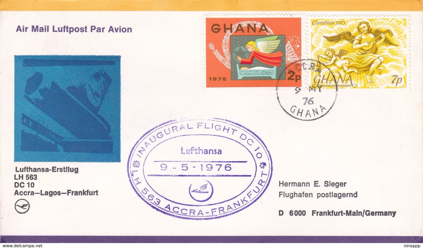 Ghana 1976 Lufthansa Inaugural Flight LH 563 From Santiago To Frankfurt, Souvenir Cover - Ghana (1957-...)