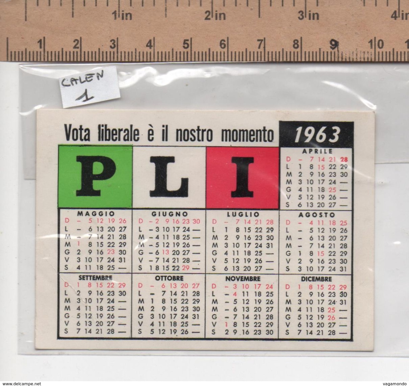 CALENDARIO 1   CALENDARIO VOTA LIBERALE PLI 1963 - Eventi