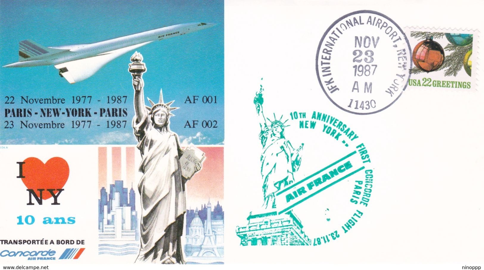 United States 1987 10th Anniversary Of Concorde Flight New York-Paris, Souvenir Cover - Covers & Documents