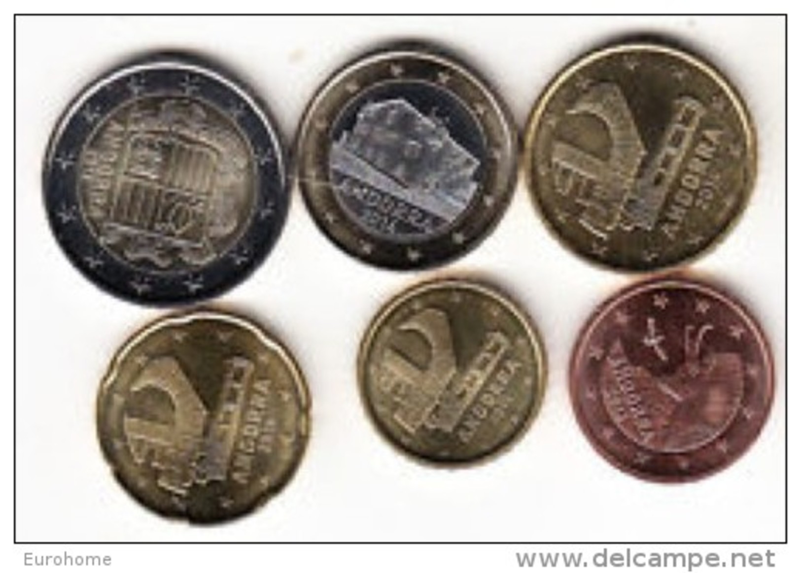 Andorra 2014    Set Van 6 Munten (5ct To 2 Euro) UNC Du Rouleaux .LEVERBAAR - LIVRABLE !! - Andorre