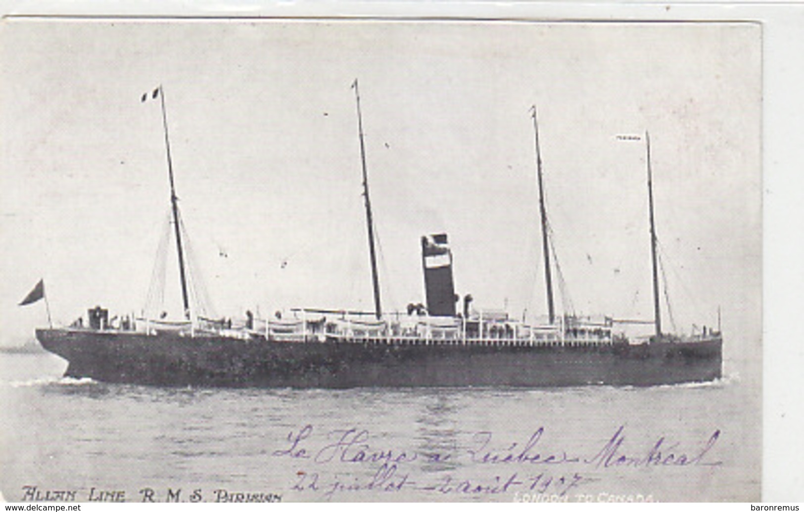 R.M.S. Parisian - Allan Line - London To Canada - 1907   (171117) - Steamers