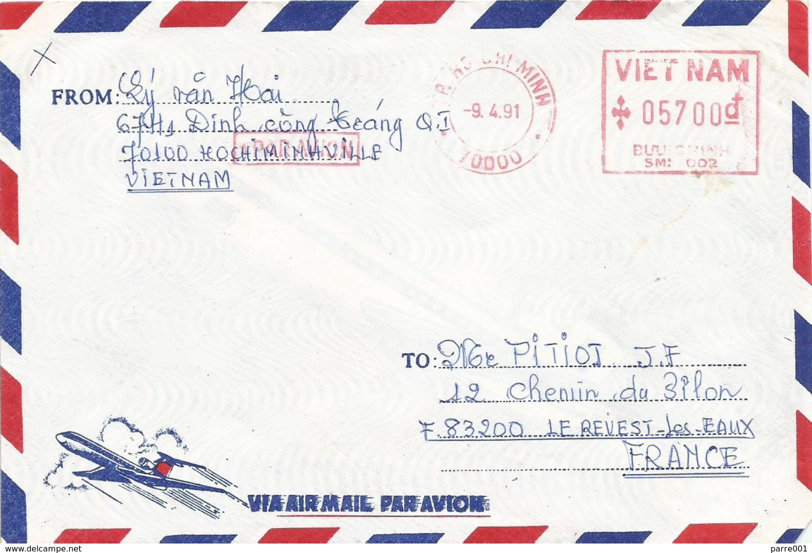 Vietnam 1991 Hochiminh Meter Pitney Bowes-GB “6300” 002 Cover - Vietnam