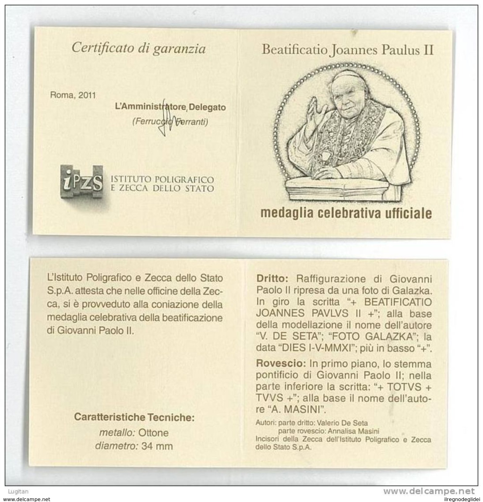 Numismatica - MEDAGLIA IPZS UFFICIALE PER LA BEATIFICAZIONE DI PAPA GIOVANNI PAOLO II° - 1° MAGGIO 2011 - Other & Unclassified