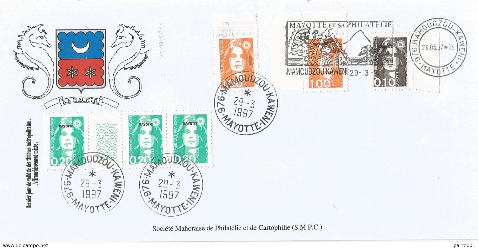 Mayotte France 1997 Mamoudzou Kaweni 0.20F Marianne De Briat Overprint Domestic Cover - Briefe U. Dokumente