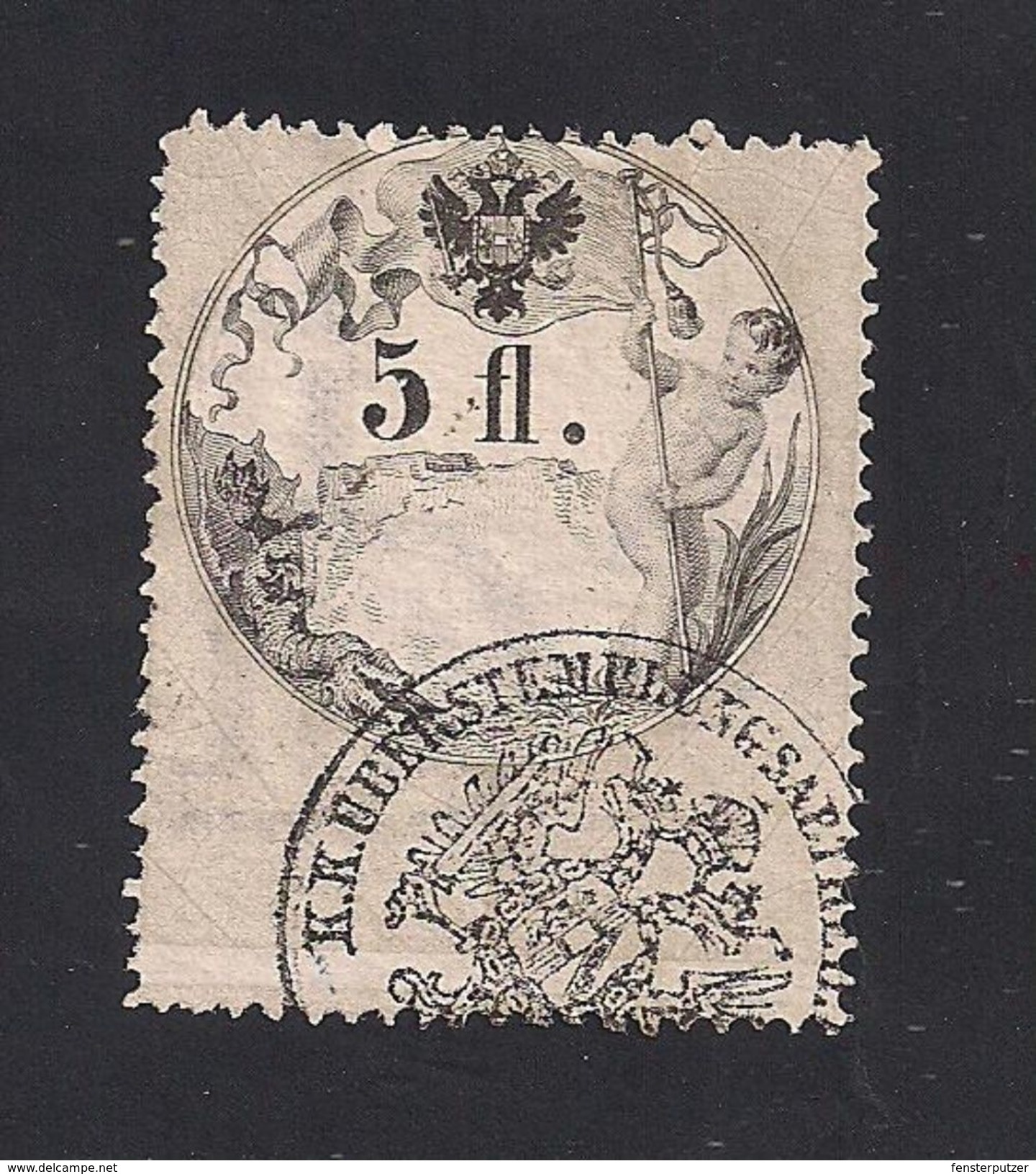 1 Austria Revenue  5 Fl. 1866 - Papier Weiss - Gezähnt 12 U. 12 1/2 - Mit WASSERZEICHEN - Steuermarken