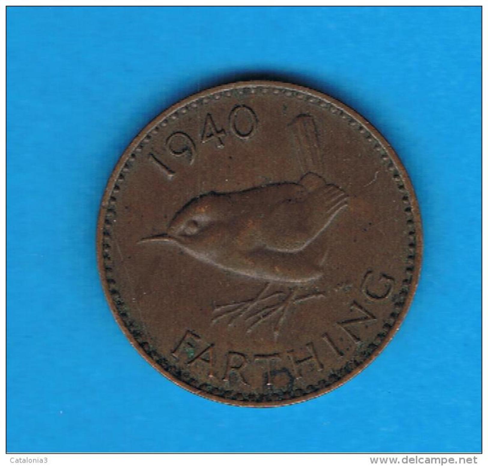 GRAN BRETAÑA - GREAT BRITAIN  - Farthing 1940  KM843 - B. 1 Farthing