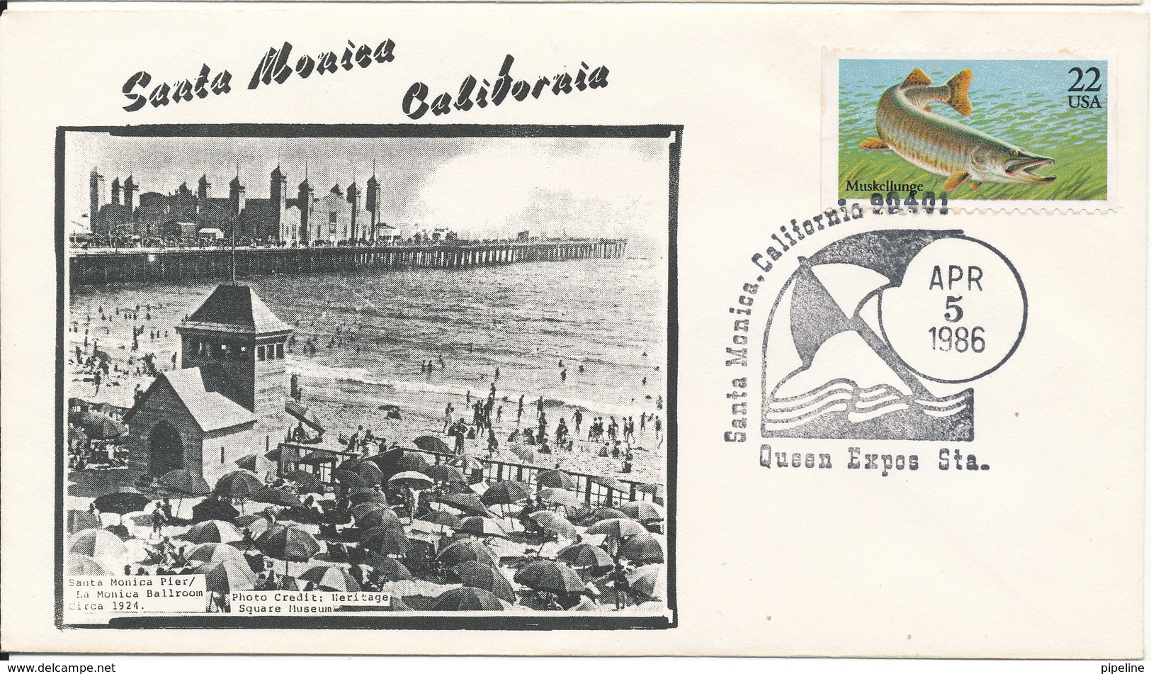 USA Cover Santa Monica California Queen Expos Station 5-4-1986 Single Franked FISH And With Nice Cachet - Event Covers