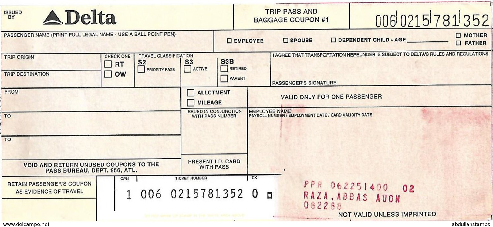 DELTA AIRLINE BLANK PASSENGER TICKET. - Tickets