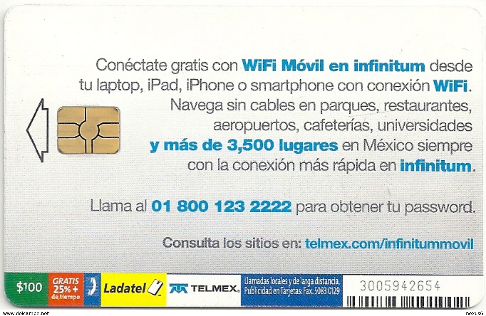 Mexico - Ladatel - WiFi Infinitum - Wifi Gratis - P-2011-08, 100$, 2011, Used - Mexico