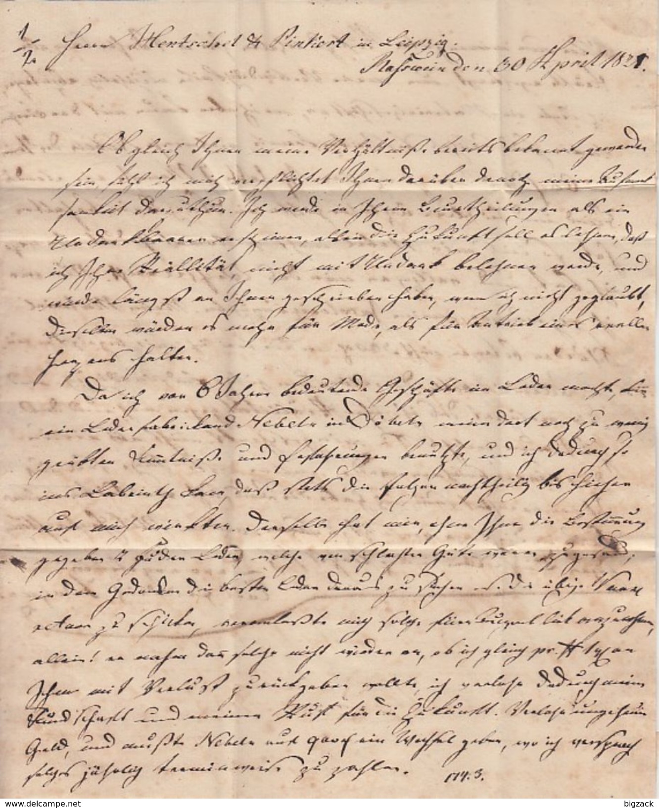 Sachsen Brief Zackenrandstempel Rosswein 30.4.1828 Gel. Nach Leipzig Mit Inhalt - Vorphilatelie