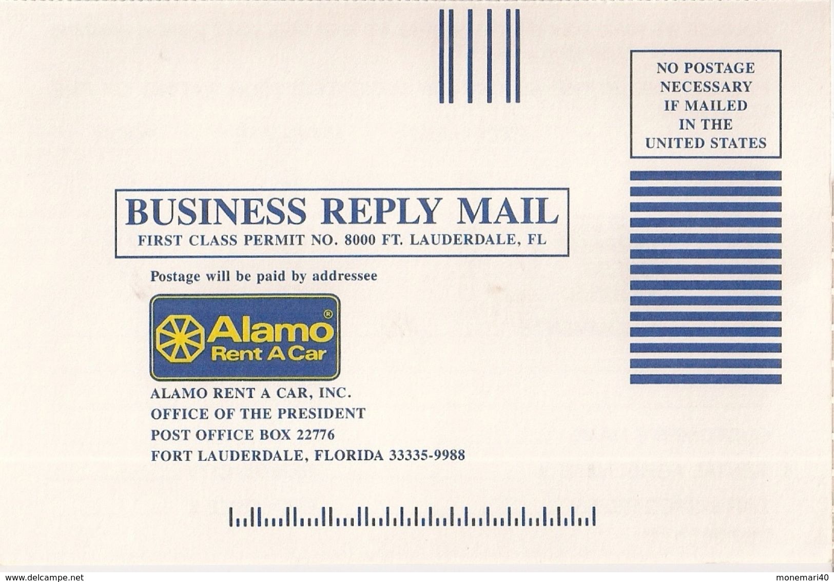 FORT  LAUDERDALE (FLORIDA) - ALAMO - RENT A CAR (Location De Voitures) - Business Reply Mail. - Etats-Unis