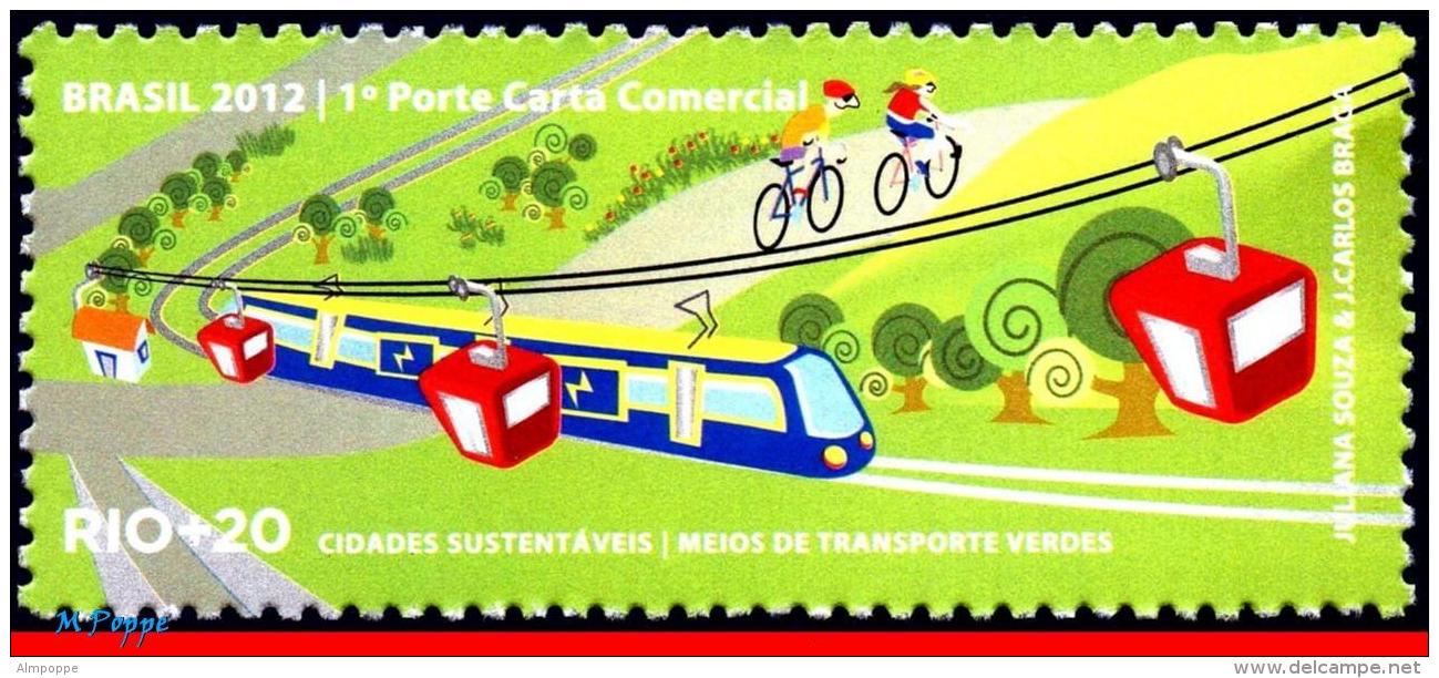 Ref. BR-3218L BRAZIL 2012 RAILWAYS, TRAINS, RIO+20, UN, TRANSPORT, MEANS GREENS, TRAIN, BIKE, MNH 1V Sc# 3218L - Ungebraucht