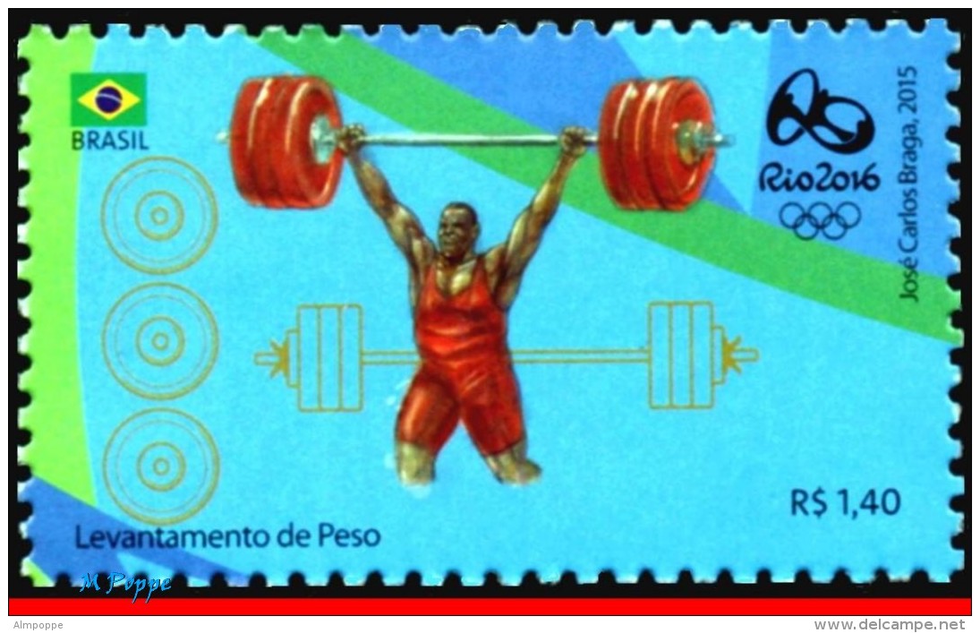 Ref. BR-OLYM-E05 BRAZIL 2015 SPORTS, OLYMPIC GAMES, RIO 2016,, WEIGHTLIFTING,STAMPS 1ST &amp; 4TH SHEET,MNH 3V - Weightlifting