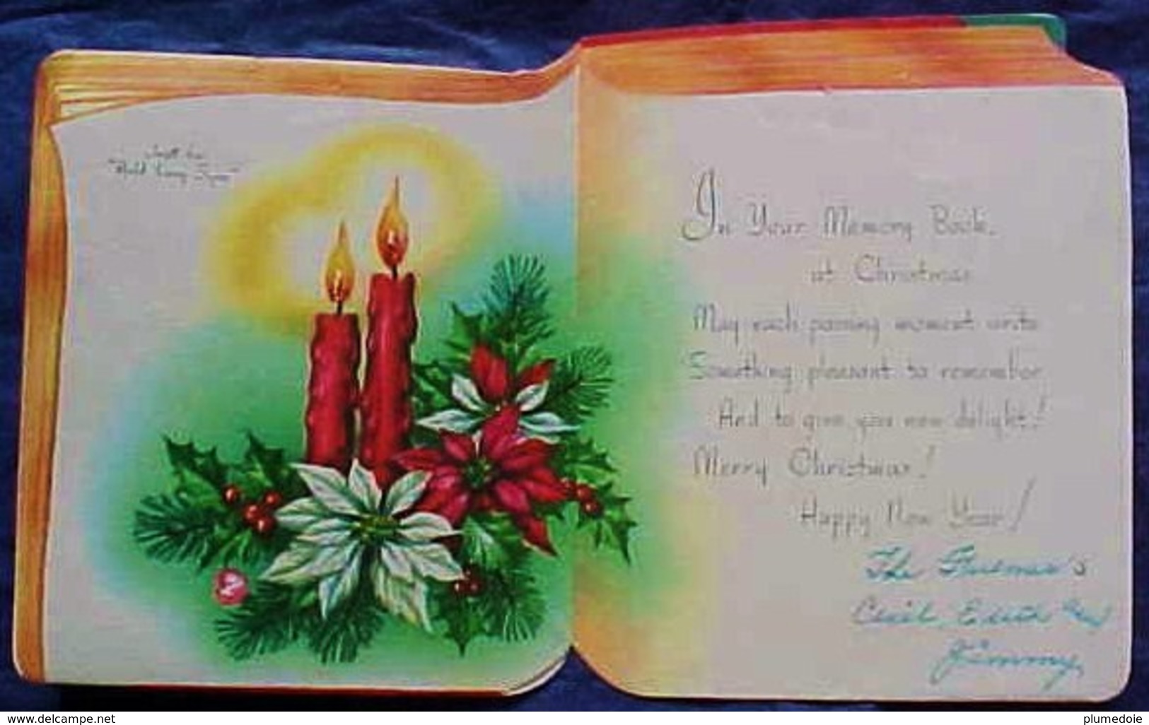 CARTE NOEL LIVRE En TROMPE OEIL , Houx & Gui Pommes De Pin , BOOK Greetings Card CHRISTMAS THOUGHT  Holly Poinsettia - Autres & Non Classés