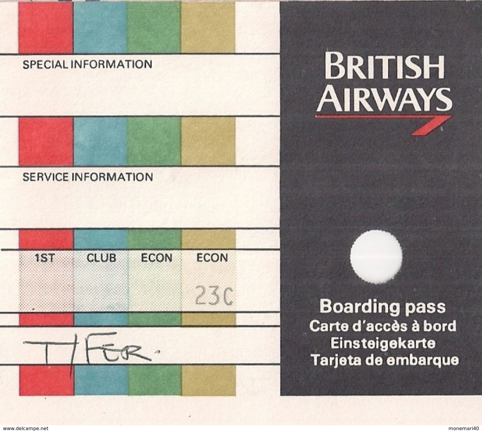 BRITISH AIRWAYS - CARTE D'ACCÈS A BORD (1988). - Welt