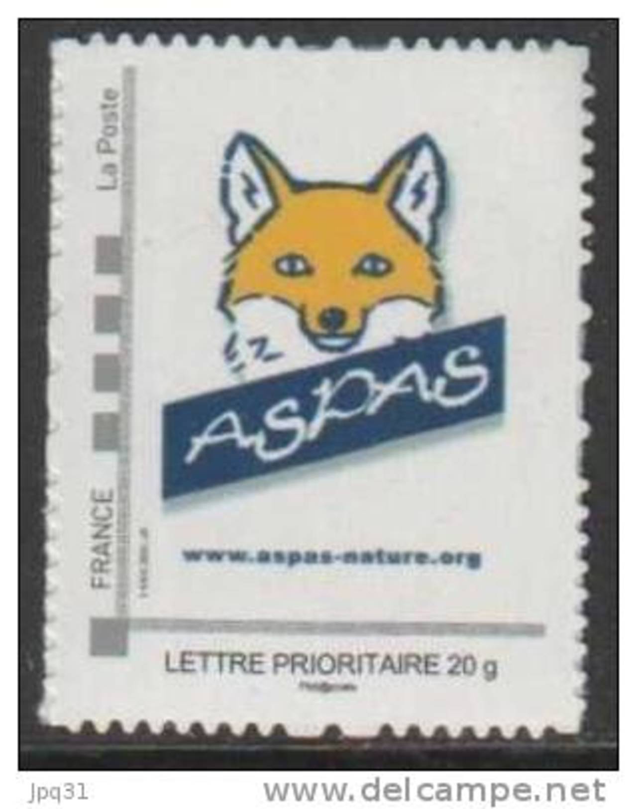 Timbre Personnalisé Phil@poste Cadre Gris - Logo Aspas (renard) - 1ère édition - Autres & Non Classés