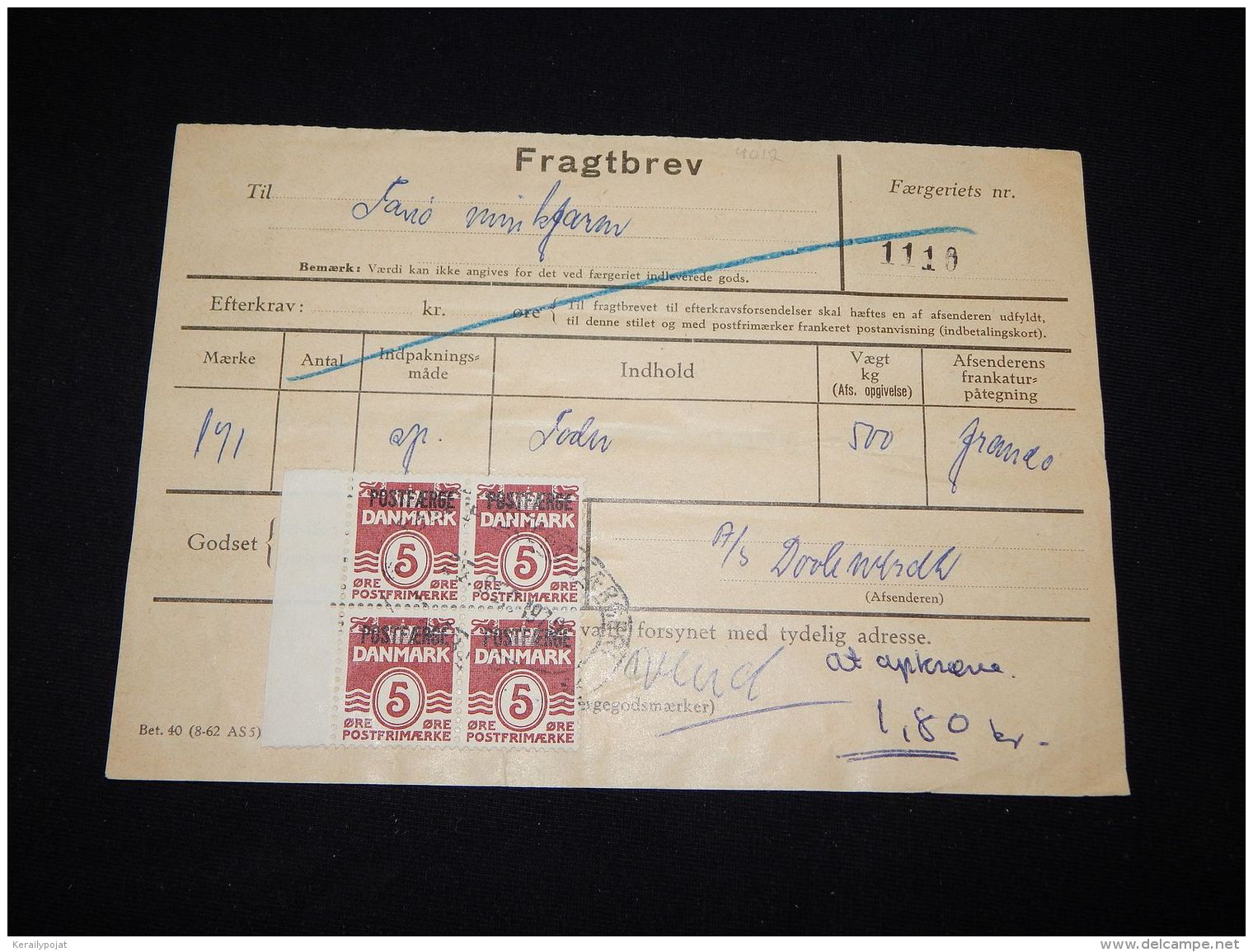 Denmark Fragtbrev 1970 16,2Kr To Fanö__(L-4012) - Colis Postaux