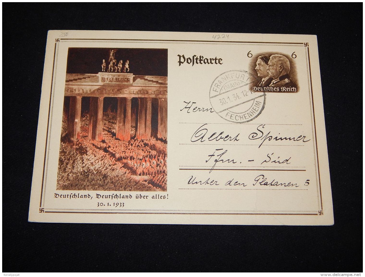 Germany 1934 Frankfurt Uber Alles Picture Stationery Card__(L-4224) - Sonstige & Ohne Zuordnung