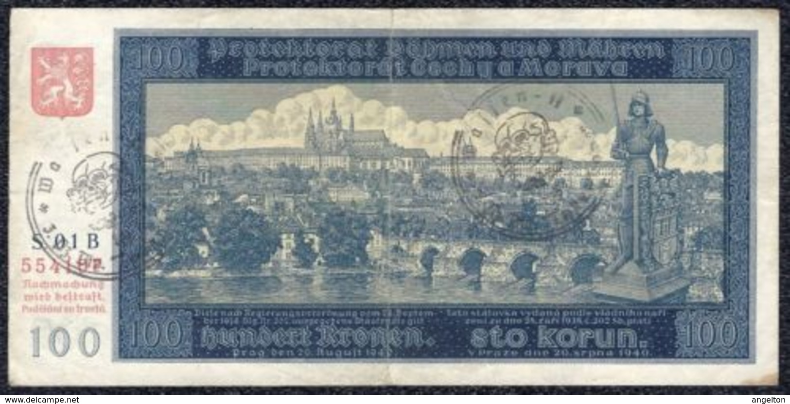 GERMANY, OCCUPATION BOHEMIA & MORAVIA 100 KRONEN Type 1940 VF - WW2