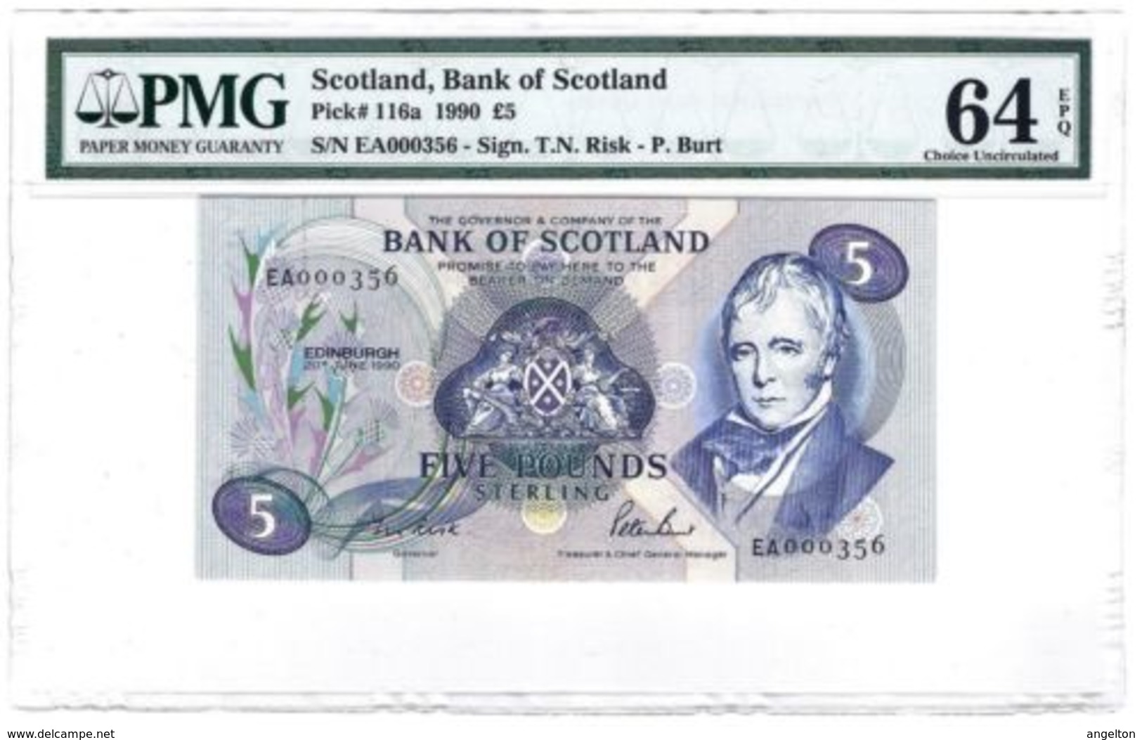 Scotland 5 Pounds 1990 PMG 64 EPQ Low S/N - 5 Pond