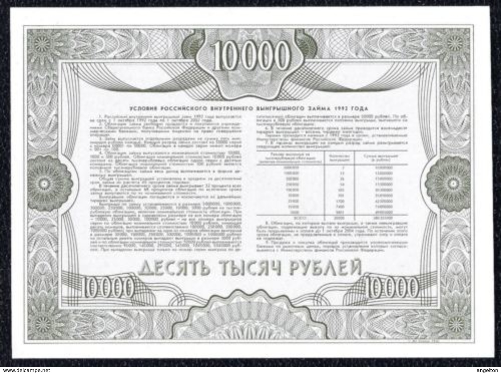 Russia - 10000 Rubles 1992 Government Loan Specimen UNC Note! - Russia