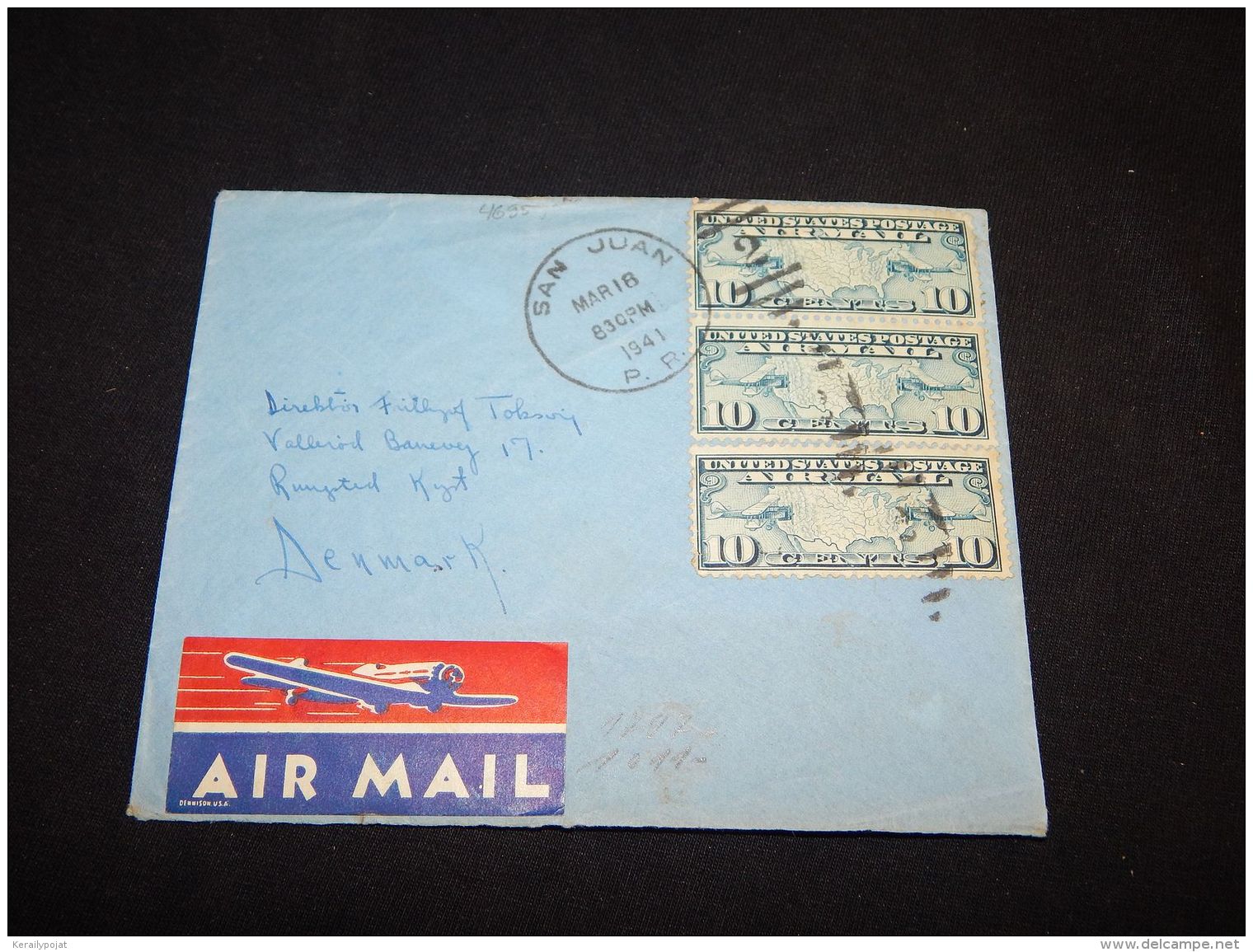 USA 1941 Air Mail Cover To Denmark__(L-4695) - 1c. 1918-1940 Storia Postale