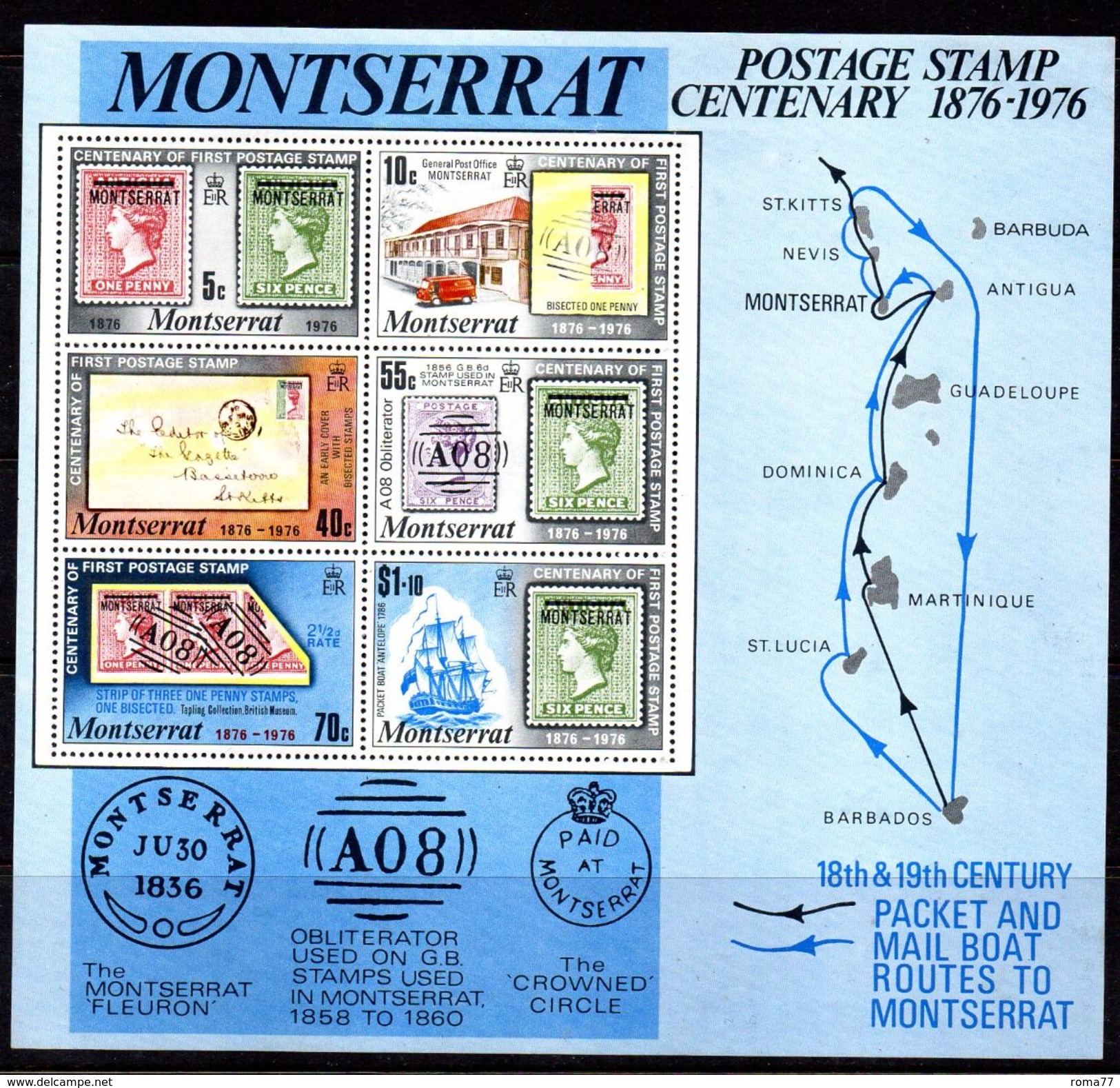 BF170 - MONTSERRAT 1976 , Foglietto Yvert N. 9   ***  Stamp Centenary - Montserrat