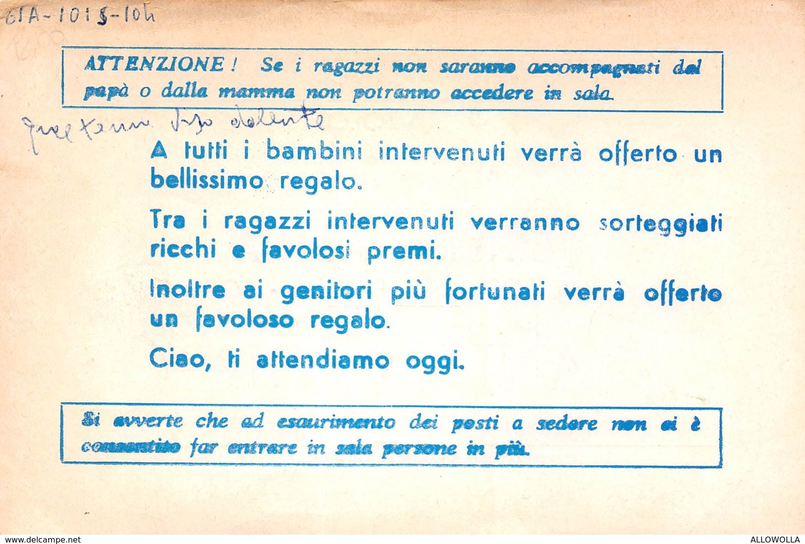 8 "CINEMA ASTRA - TORINO - CARTONC. D'INGR. GRATUITO PER TRE PERSONE" FOGLIO PUBBLIC. ORIG. - Eintrittskarten