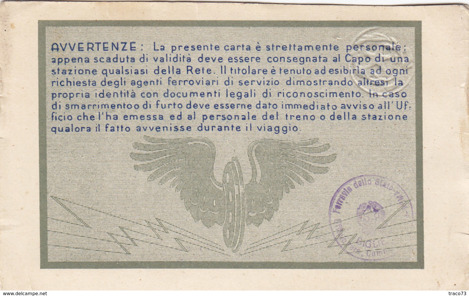 FERROVIE DELLO STATO / CARTA DI LIBERA CIRCOLAZIONE - Classe 1^ _  1951 - Europa