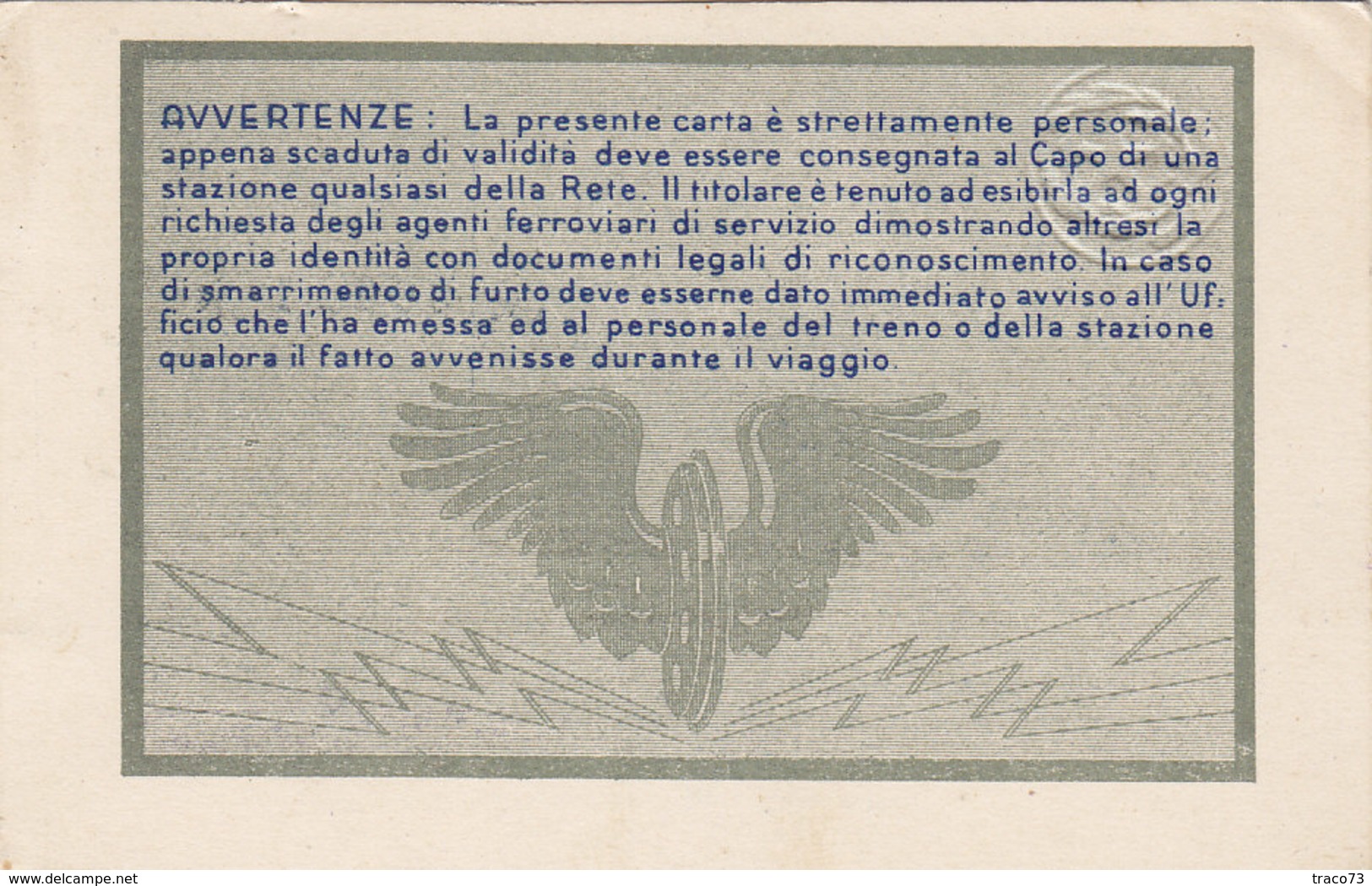 FERROVIE DELLO STATO / CARTA DI LIBERA CIRCOLAZIONE - Classe 1^ _  1951 - Europa