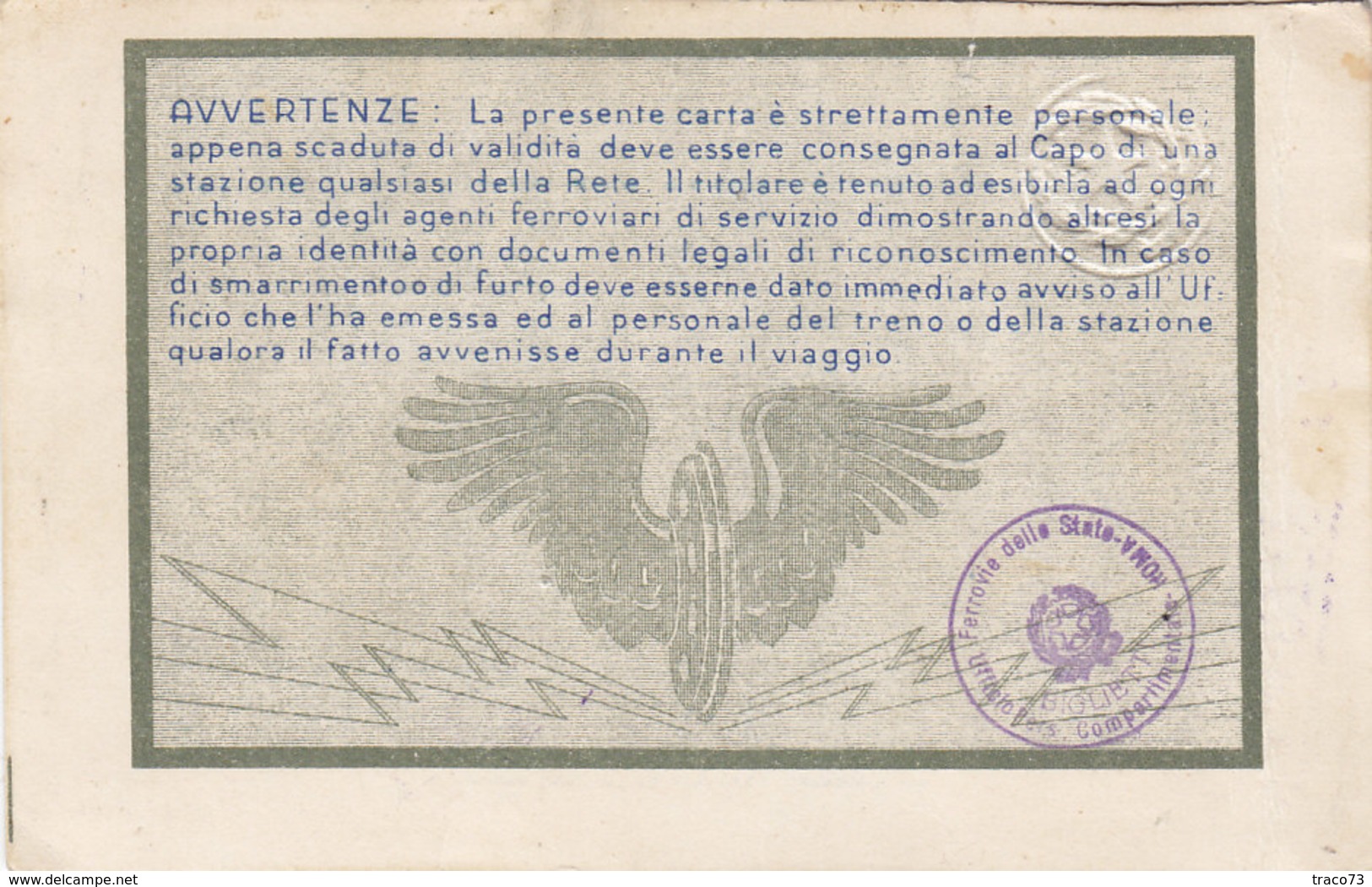 FERROVIE DELLO STATO / CARTA DI LIBERA CIRCOLAZIONE - Classe 1^ _  1951 - Europa