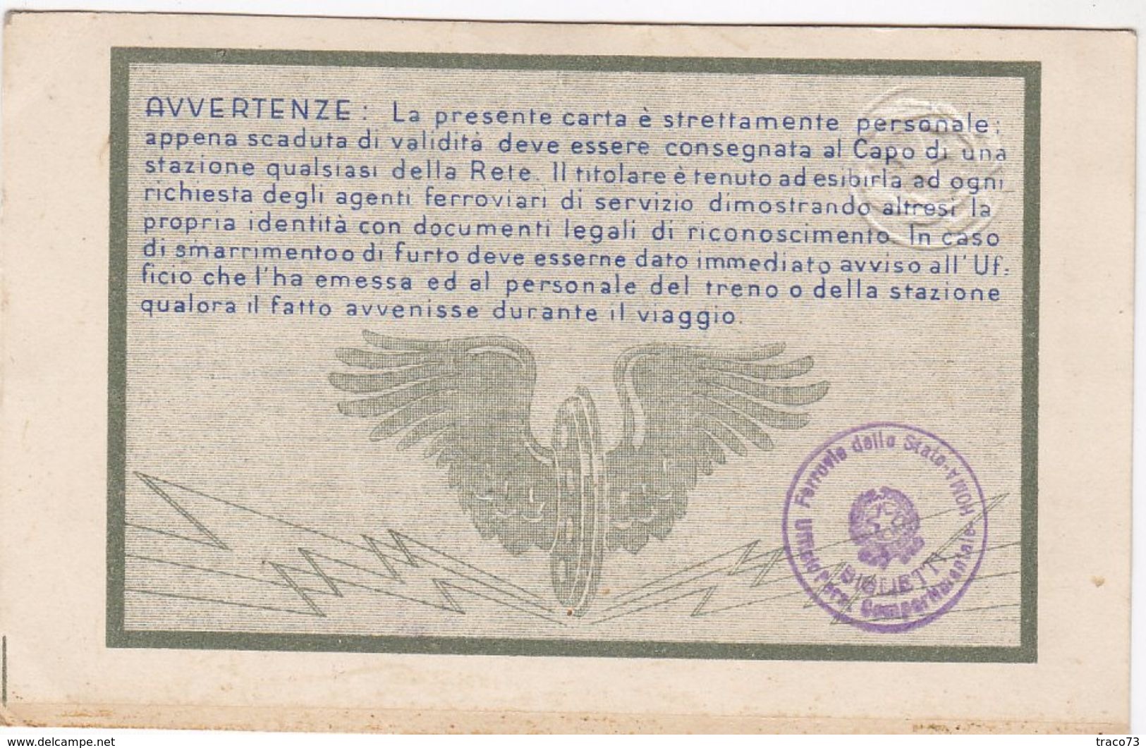 FERROVIE DELLO STATO / CARTA DI LIBERA CIRCOLAZIONE - Classe 1^ _  1951 - Europa