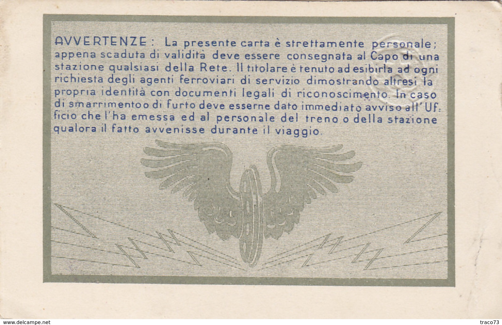 FERROVIE DELLO STATO / CARTA DI LIBERA CIRCOLAZIONE - Classe 1^ _  1952 - Europa