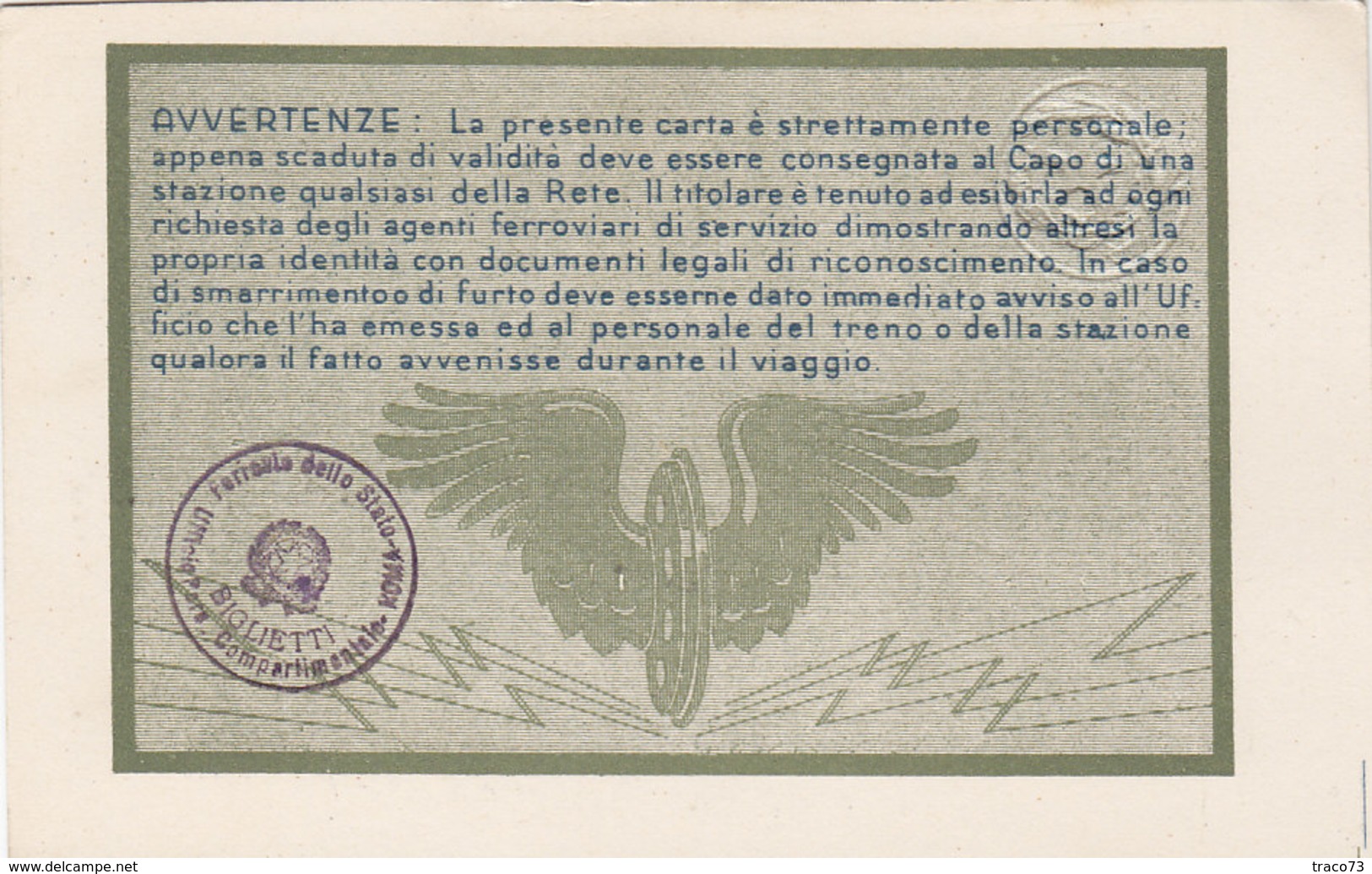 FERROVIE DELLO STATO / CARTA DI LIBERA CIRCOLAZIONE - Classe 1^ _  1952 - Europa