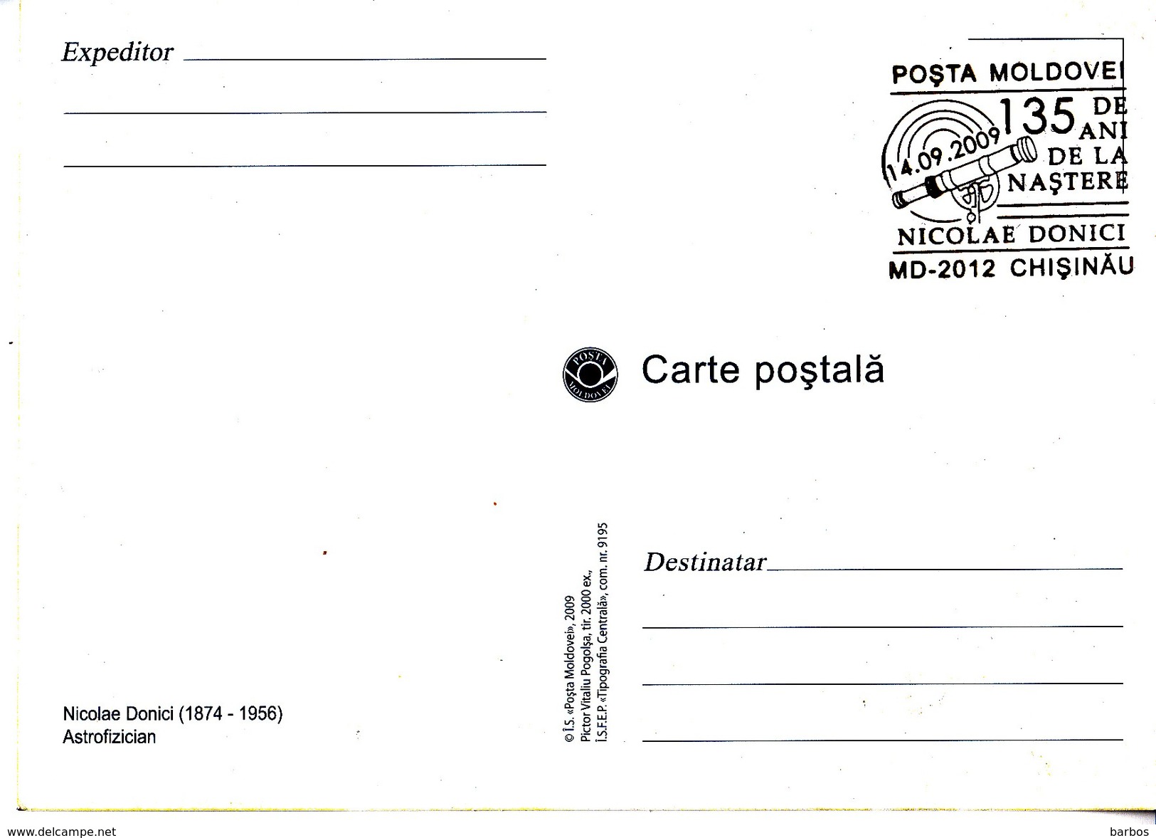 2009 , Moldova , Moldavie , Nicolae Donici , Maximum Card , Russian , Romanian And French Astronomer , Maxicard - Astronomy
