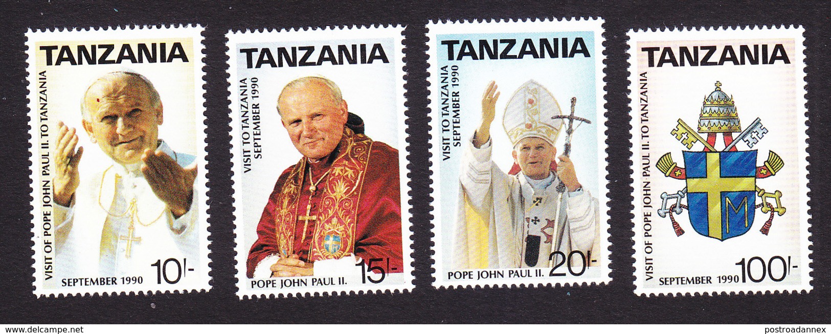 Tanzania, Scott #595-598, Mint Hinged, Pope John Paul II's Visit, Issued 1990 - Tanzanie (1964-...)