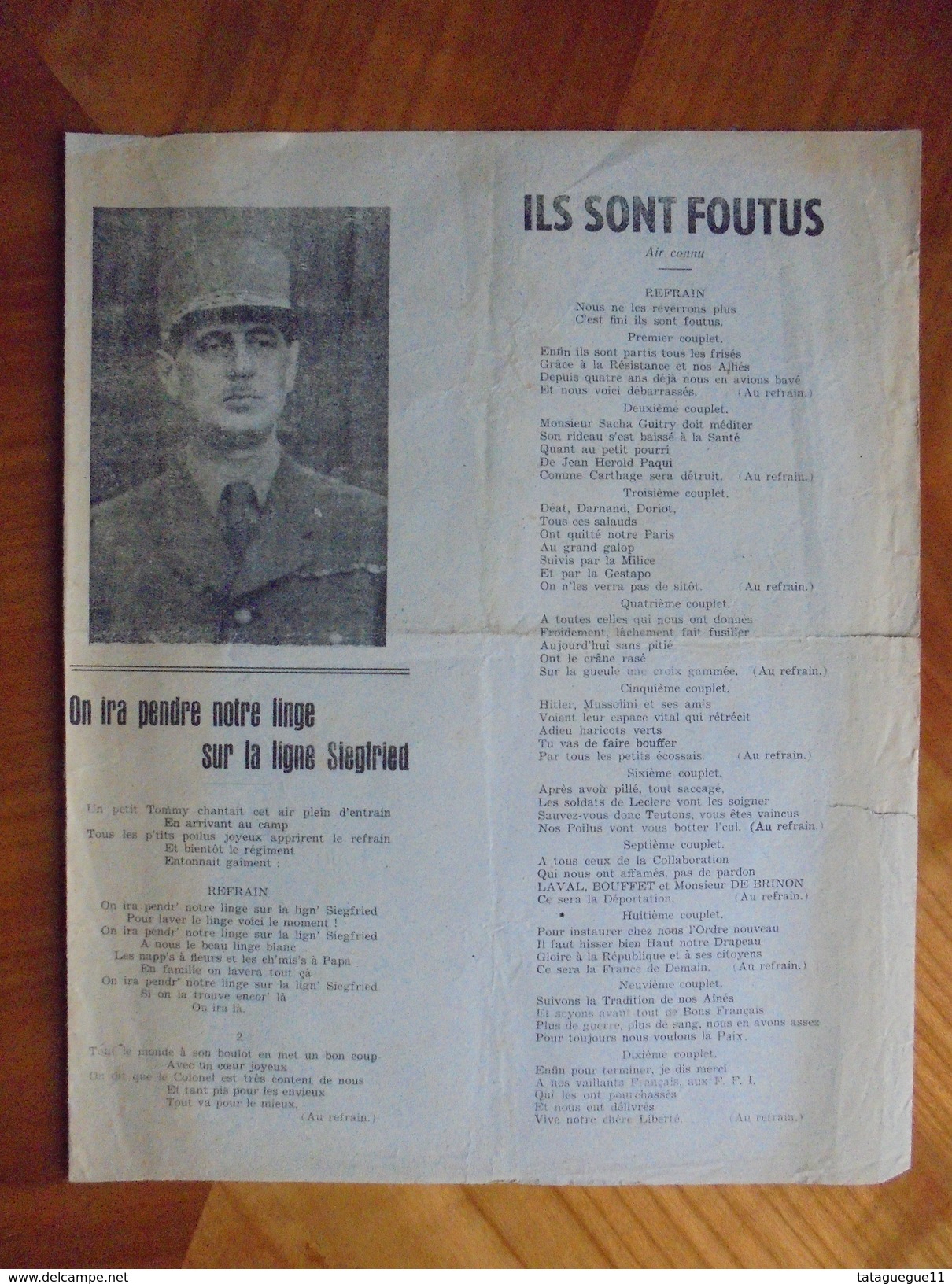 Ancien Feuillet De Paroles Chants De La Libération Guerre 39/45 - Documents Historiques