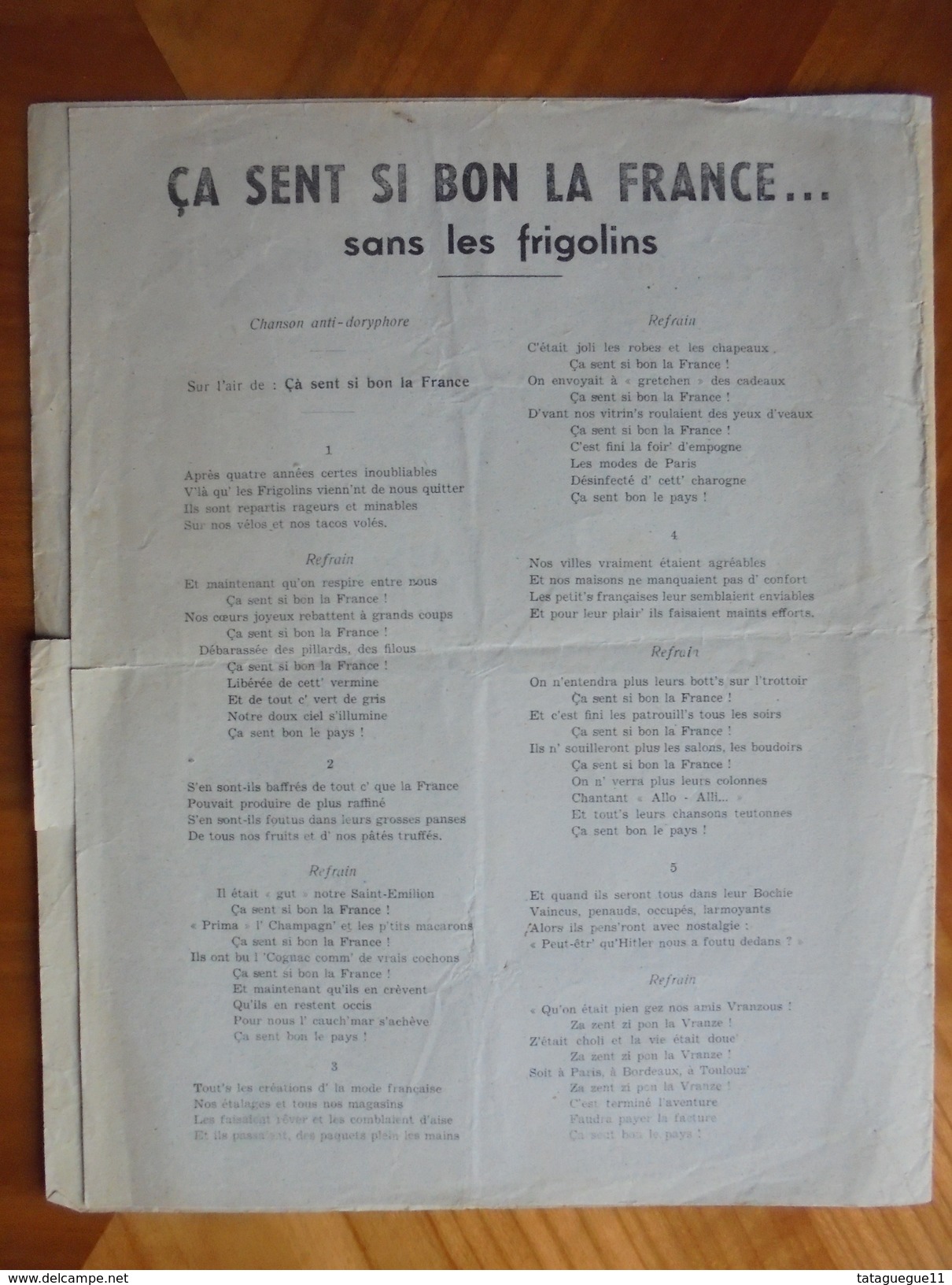 Ancien Feuillet De Paroles Chants De La Libération Guerre 39/45 - Documents Historiques