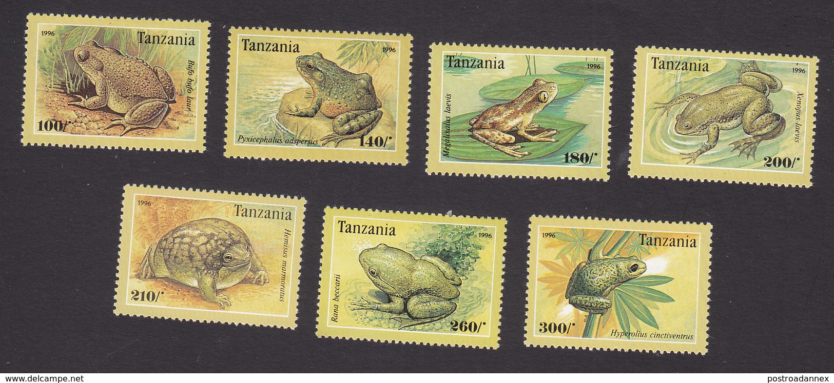Tanzania, Scott #1453-1459, Mint Hinged, Frogs, Issued 1996 - Tanzania (1964-...)