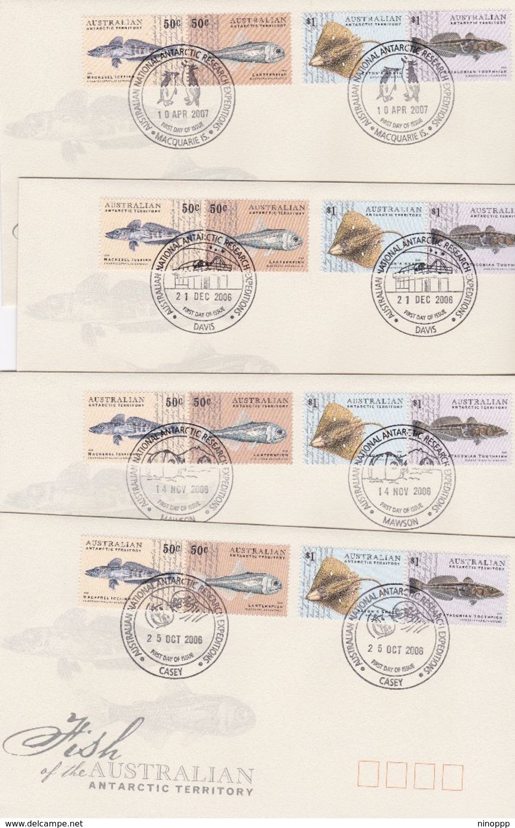 Australian Antarctic Territory 2006 Fishes, Set 4 Bases FDCs - FDC