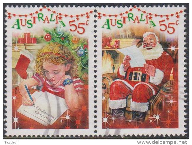 AUSTRALIA - USED 2010 55c Christmas, Joined Pair - Girl Writing To Santa And Santa Reading Letter - Usati